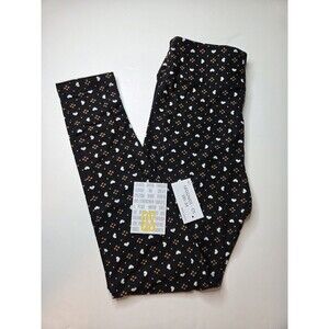 LuLaRoe OS One Size 2-10 Leggings BLACK with Hearts Print Buttery Soft